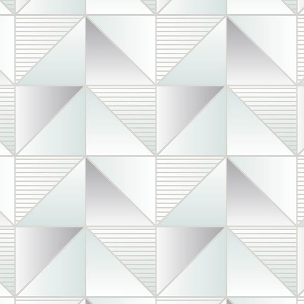 Patton Wallcoverings GX37632 GeometriX Cubist Wallpaper in Green, Mint, Metallic Silver, Silver